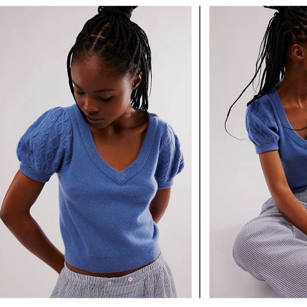 FREE PEOPLE Annabel Cashmere Blue Shirt
Sz M NWOT